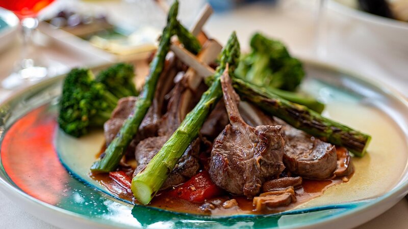 Rack of lamb entree with asparagus